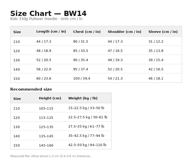 Size chart