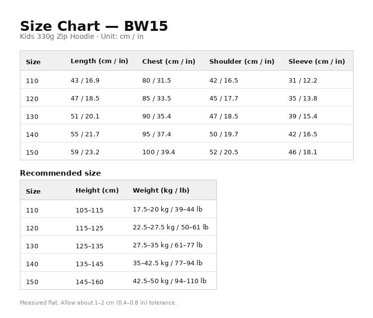 Size chart