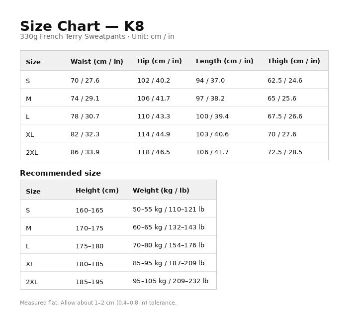 Size chart