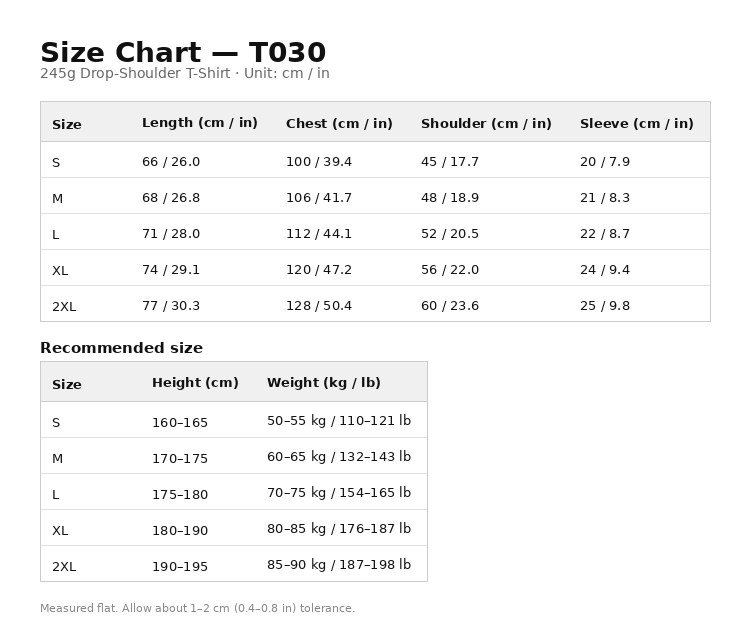 Size chart